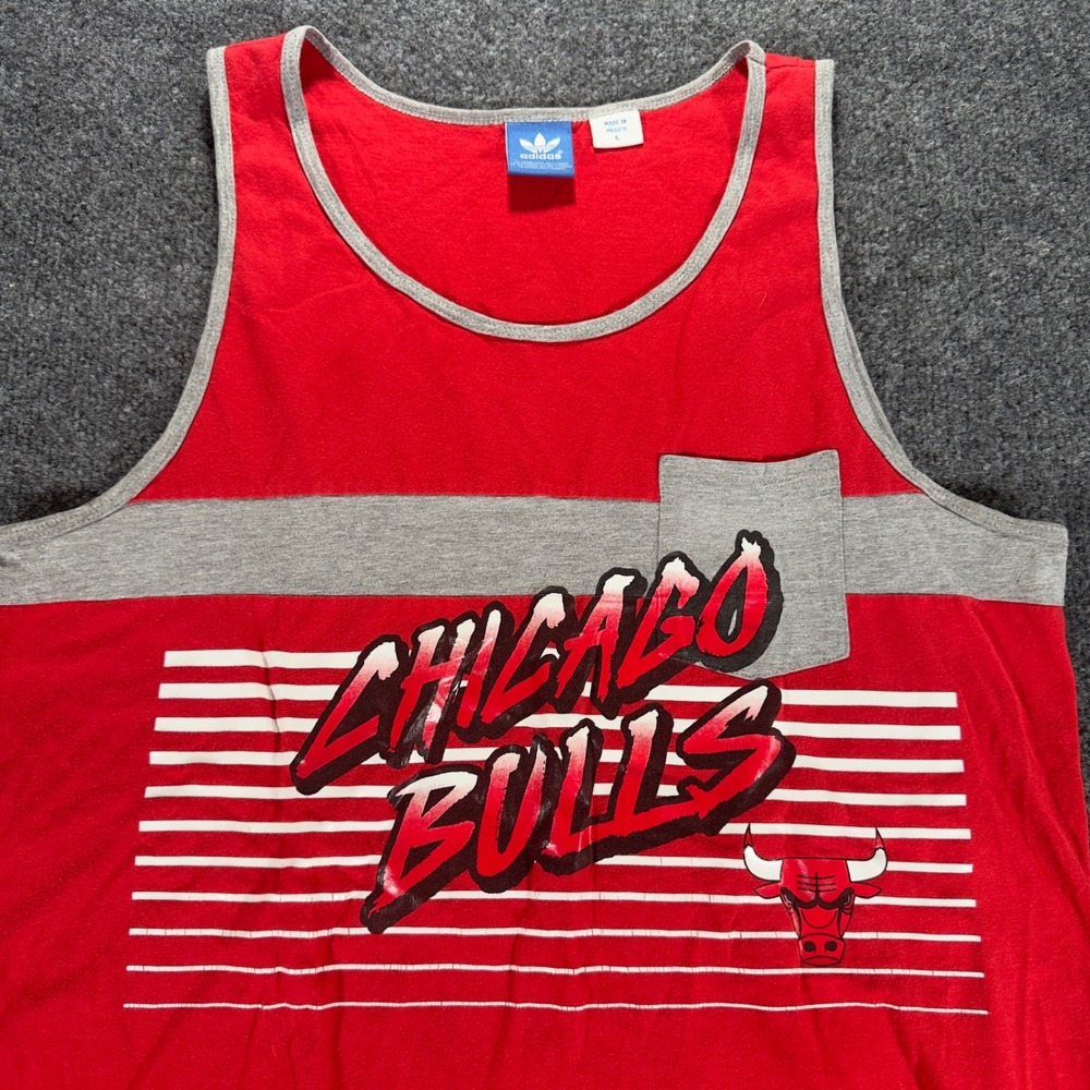Adidas Chicago Bulls Tank Top NBA Basketball Trefoil Logo Pocket Red Mens L
